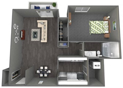 Floor plan for 1 bed, 1 bath, 801 sqft